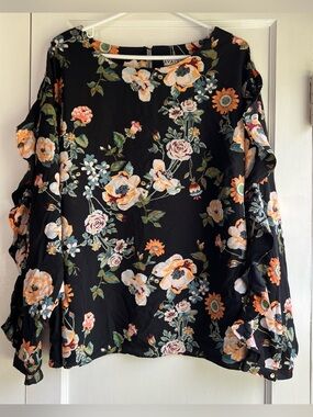 Ava & Viv Black Floral Ruffles on Long Sleeve Blouse